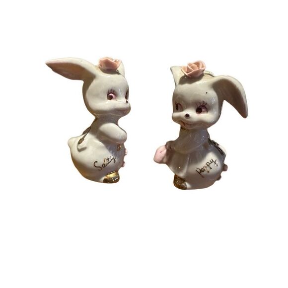 Vtg Salty & Peppy Anthropomorphic Bunny Rabbit Salt & Pepper Shaker Set Japan - Picture 4 of 11